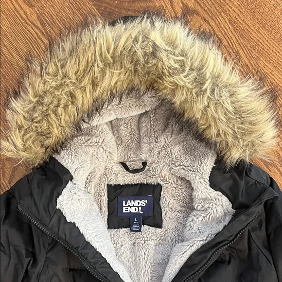 Lands End Girls Coat with Faux Fur Trim - Picture 2 of 4